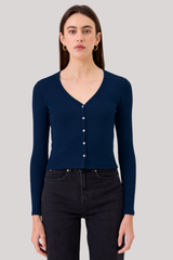 Goldie - Rib Crop V Cardi - NAVY