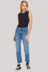 Goldie - Ribbed Sleeveless Tee - BLACK