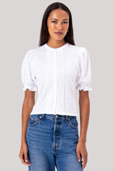 Goldie - Short Sleeve Pin Tuck Blouse - WHITE