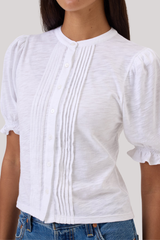 Goldie - Short Sleeve Pin Tuck Blouse - WHITE