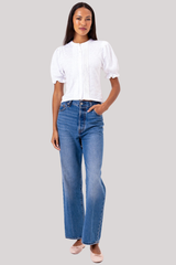 Goldie - Short Sleeve Pin Tuck Blouse - WHITE