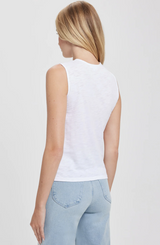 Goldie - Sleeveless Knot Front Vee Neck Tank - WHITE
