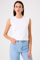 Goldie - Terry Sleeveless  Crop Tee - WHITE