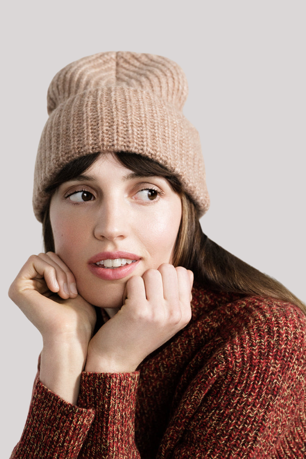 Hansel From Basel - Cashmere Ribbed Beanie - FAWN
