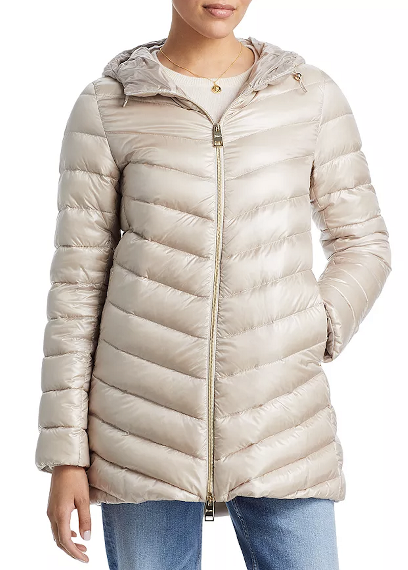 Herno - Chevron Hooded A Line Puffer Coat - ICE