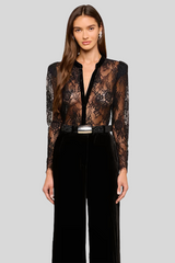L'agence - Dorothea Velvet Lace Blouse - BLACK