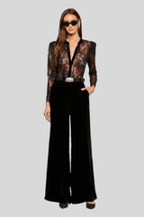 L'agence - Dorothea Velvet Lace Blouse - BLACK