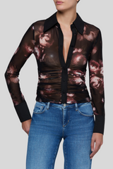 L'agence - Isola Long Sleeve Mesh Button Up - BLKMAUVE