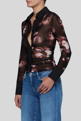 L'agence - Isola Long Sleeve Mesh Button Up - BLKMAUVE