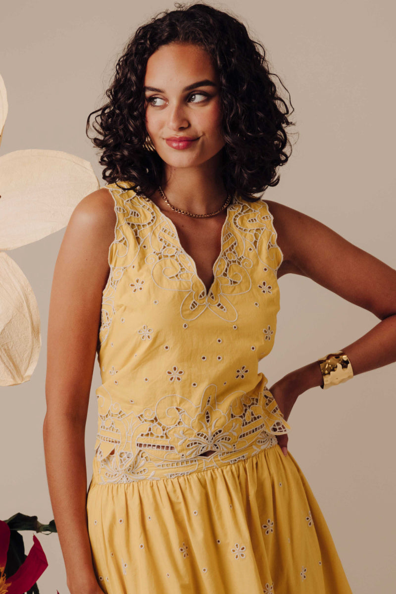 Love The Label - Valda Embroidery Lace Top - CANARY