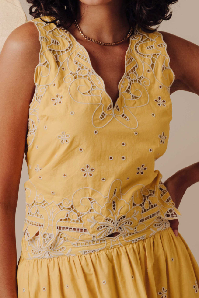Love The Label - Valda Embroidery Lace Top - CANARY
