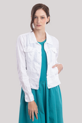 Luna Luz - Frayed Linen Jean Jacket - WHITE