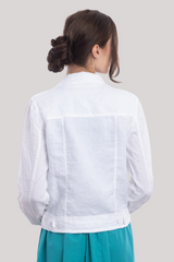 Luna Luz - Frayed Linen Jean Jacket - WHITE