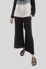 Luna Luz - Wide Leg Linen Ankle Pant - BLACK