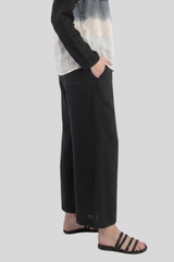 Luna Luz - Wide Leg Linen Ankle Pant - BLACK