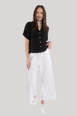 Luna Luz - Wide Leg Linen Ankle Pant - WHITE