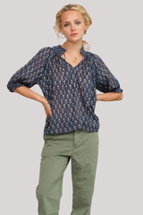M.A.B.E - Ari Print Short Sleeve Top - INDIGO