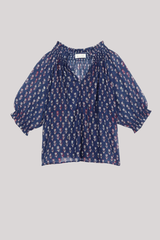 M.A.B.E - Ari Print Short Sleeve Top - INDIGO