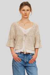 M.A.B.E - Crochet Cropped Cardigan - ECRU