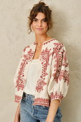 M.A.B.E - Eden Geometric Floral Embroidery Jacket - RED