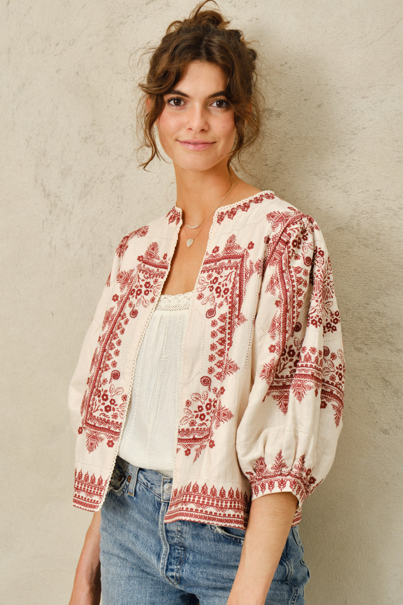 M.A.B.E - Eden Geometric Floral Embroidery Jacket - RED