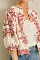 M.A.B.E - Eden Geometric Floral Embroidery Jacket - RED