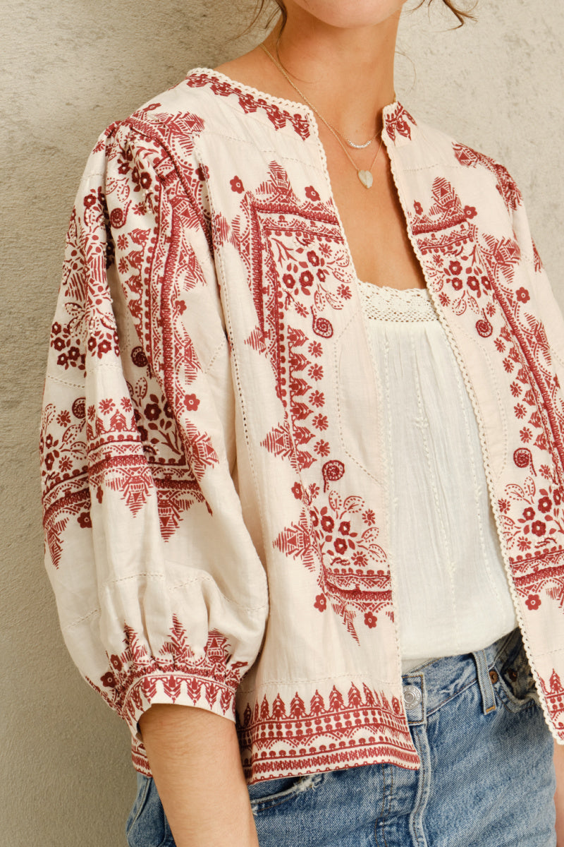 M.A.B.E - Eden Geometric Floral Embroidery Jacket - RED