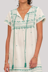 M.A.B.E - Elsa Embroidered Shift Dress - ECRUGREN
