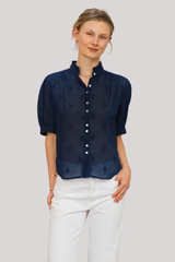 M.A.B.E - Frani Emb Short Sleeve Top - INDIGO