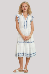 M.A.B.E - Halle Frill Emb Dress - ECRUBLUE