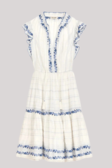 M.A.B.E - Halle Frill Emb Dress - ECRUBLUE