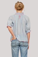 M.A.B.E - Talia Embroidered Short Sleeve Top - LTBLUERO