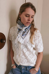 Maison Lecomte Flament - Bandana Lisboa Cotton Voile Scarf - WHITEBLU