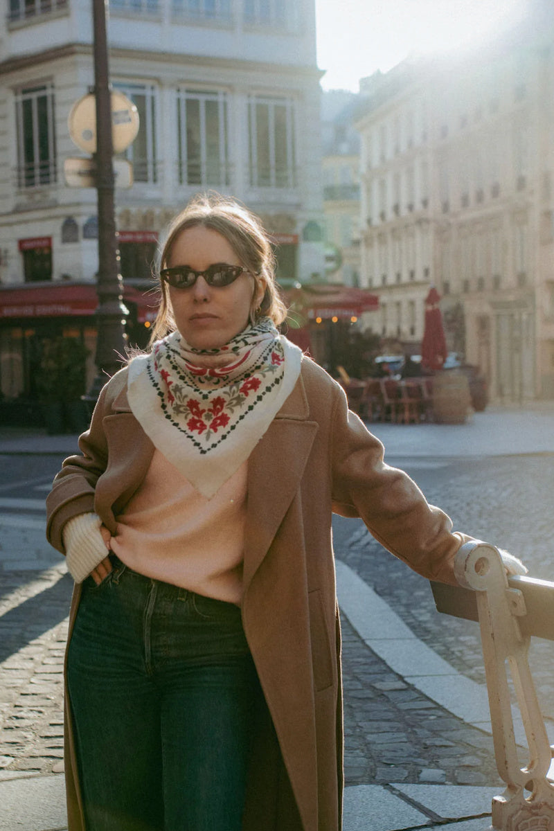 Maison Lecomte Flament - Seville-Inspired Square Scarf - WHITERED
