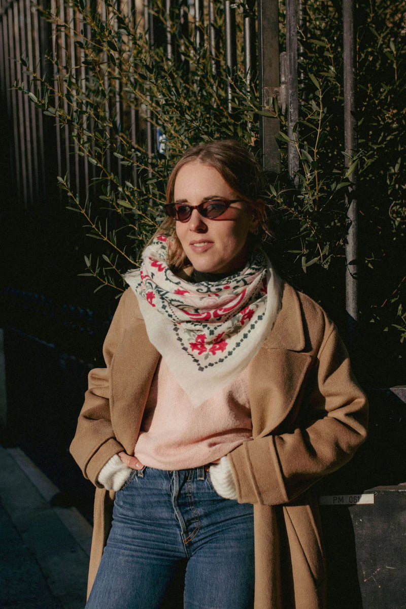 Maison Lecomte Flament - Seville-Inspired Square Scarf - WHITERED