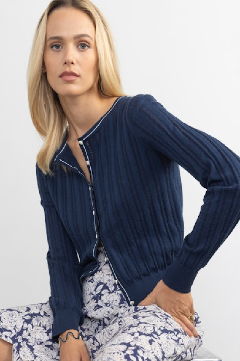 Margaret O'Leary - Petit Cardi - NAVYWHTE