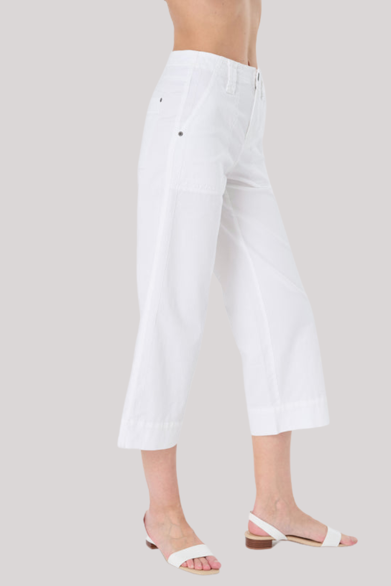 Marrakech - Palma Stretch Twill Crop Wide-Leg Pant - WHITE