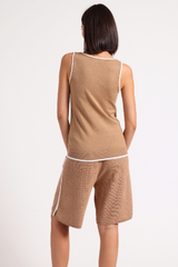 Miinnierose - Supima Cotton Cashmere Scoop Neck Tank With Tipping - SANDWHTE