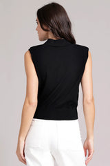 Minnierose - Button Front Sleeveless Polo - BLACK