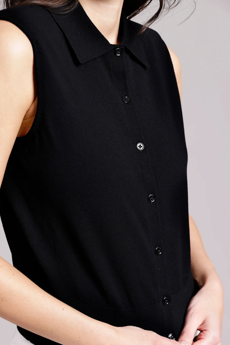 Minnierose - Button Front Sleeveless Polo - BLACK