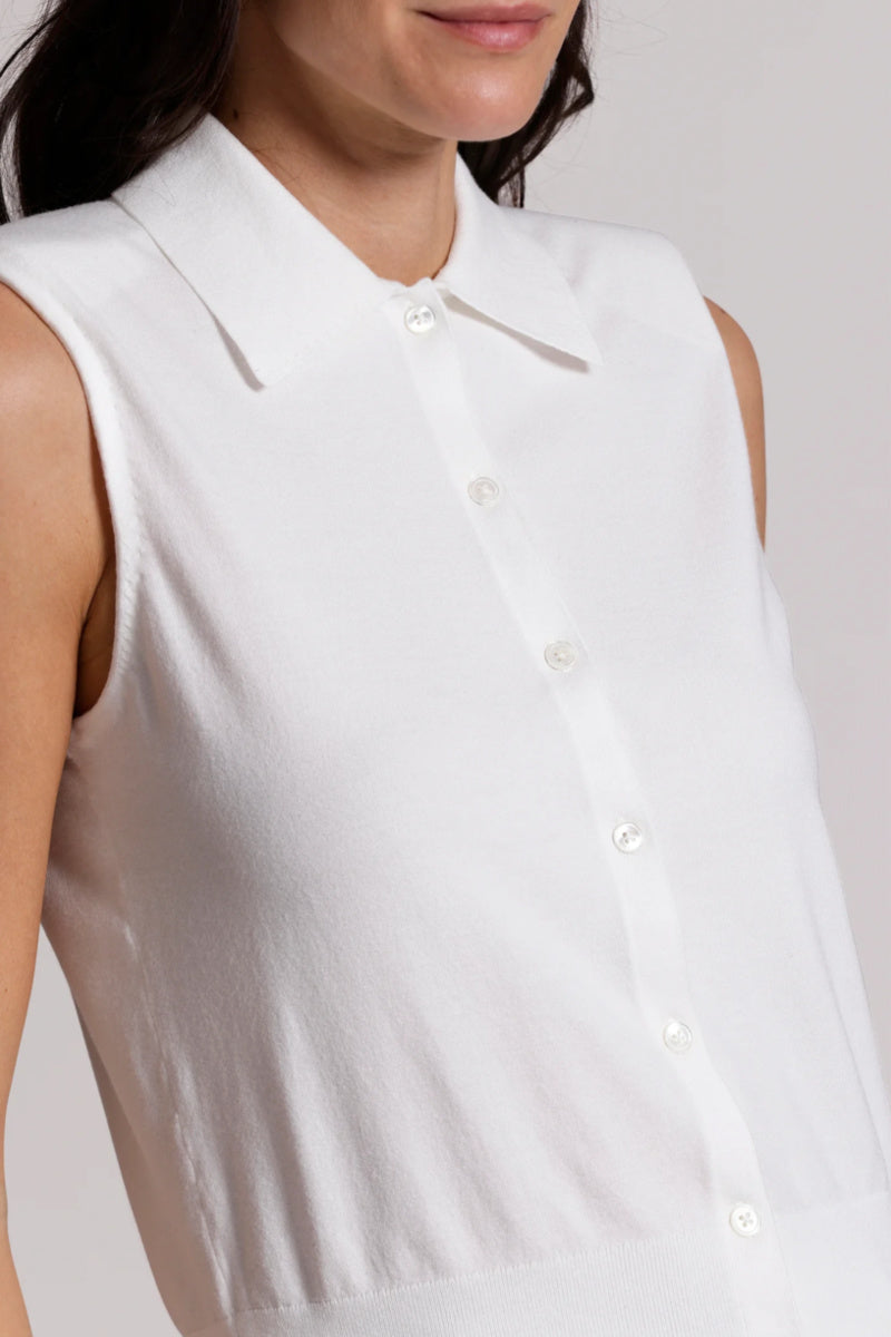 Minnierose - Button Front Sleeveless Polo - WHITE