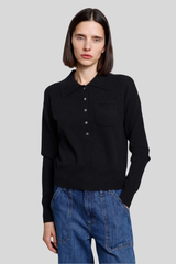Minnierose - Cashmere Henley Polo With Pocket - BLACK
