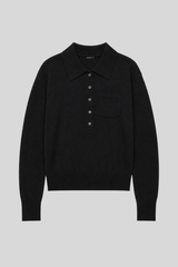 Minnierose - Cashmere Henley Polo With Pocket - BLACK
