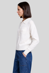 Minnierose - Cashmere Henley Polo With Pocket - WHITE