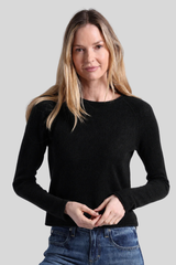 Minnierose - Cashmere Raglan Crew With Rolled Trims - BLACK