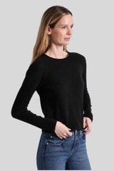 Minnierose - Cashmere Raglan Crew With Rolled Trims - BLACK
