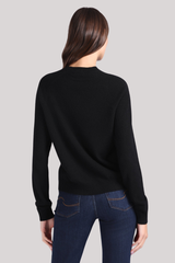 Minnierose - Cotton Cashmere Power Shoulder Long Sleeve Crew - BLACK