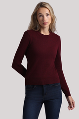 Minnierose - Cotton Cashmere Power Shoulder Long Sleeve Crew - BORDEAUX