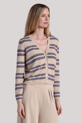Minnierose - Cotton Cashmere Striped V Neck Cardigan - BRWNSUCO