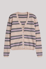 Minnierose - Cotton Cashmere Striped V Neck Cardigan - BRWNSUCO